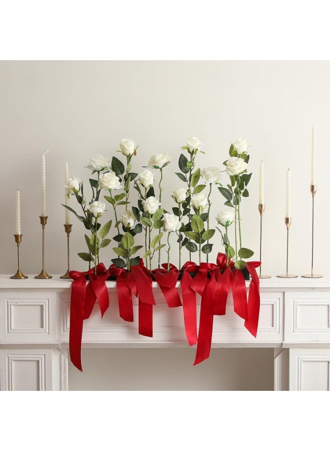 DUNISO 12PCS Artificial Silk Flowers, Bridal Wedding Bouquet, Realistic Roses Bouquet Long Stem for Home, Wedding Decoration, Party (White) - Image 3